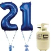 Party Delights Age 21 Blue Foil Kit With Helium, Ribbon And Weights< Number Balloons