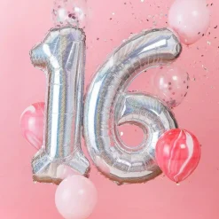 Party Delights Age 16 Iridescent Balloon Kit (Foil Balloons)< Number Balloons