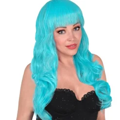 Party Delights Aqua Long Curly Wig< Wigs