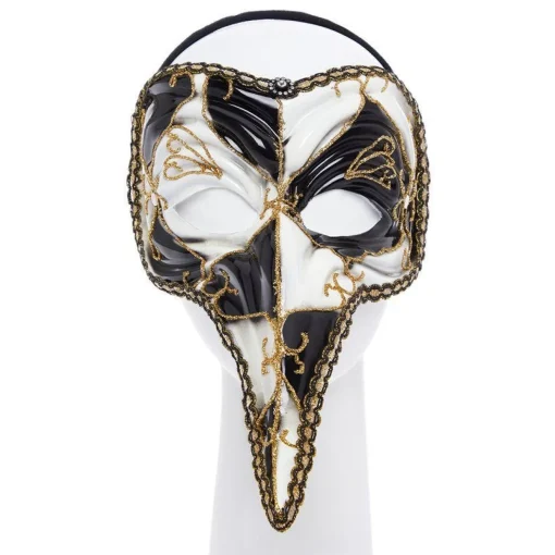 Party Delights Black & White Long Nose Masquerade Mask< Masks