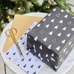 Black, White & Kraft Christmas Tree Print Wrapping Paper (3Pk)<Party Delights Hot