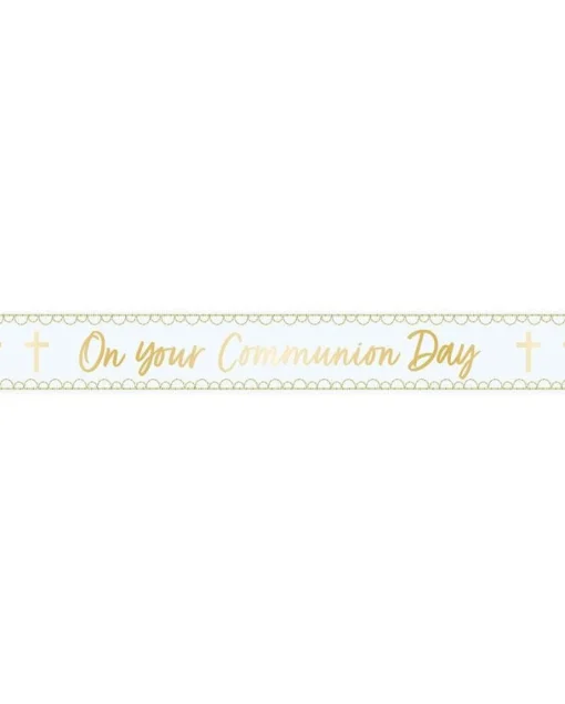 Party Delights Blue Botanical 'On Your Communion Day' Foil Banner - 2.7M< Banners