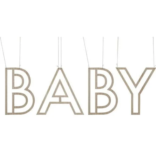 Party Delights Botanical 'Baby' Wooden Hanging Decoration< Hanging Decorations