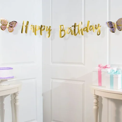 Party Delights Butterfly Shimmer 'Happy Birthday' Paper Banner - 2.1M< Banners