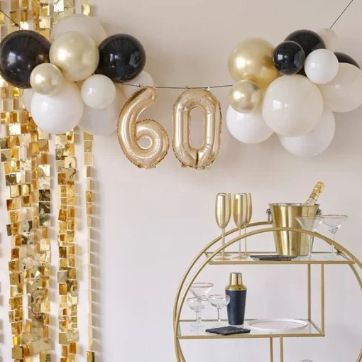 Party Delights Champagne Noir 60Th Balloon Bunting Kit< Bunting