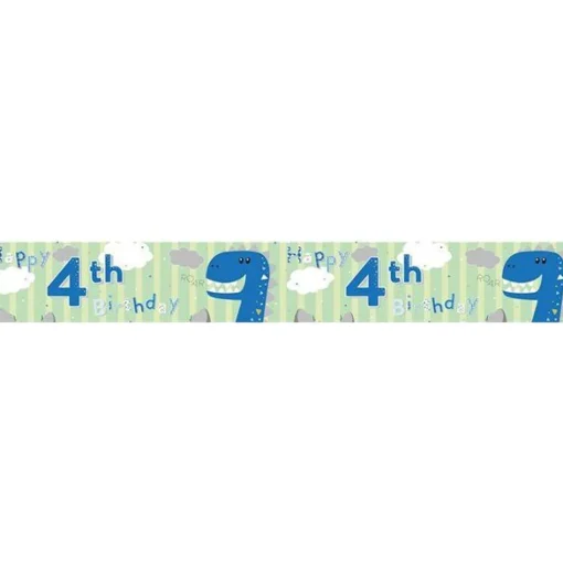 Party Delights Dinosaur 'Happy 4Th Birthday' Holographic Foil Banner - 2.6M< Banners
