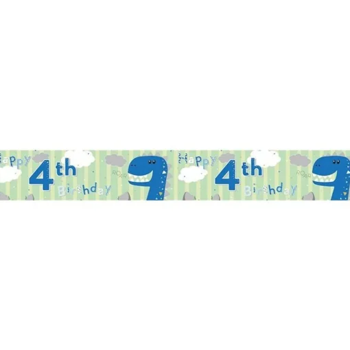 Party Delights Dinosaur 'Happy 4Th Birthday' Holographic Foil Banner - 2.6M< Banners