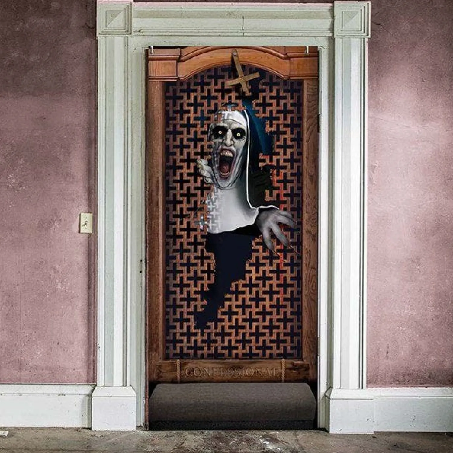 Evil Nun Door Decoration - 80Cm X 1.8M<Party Delights Online