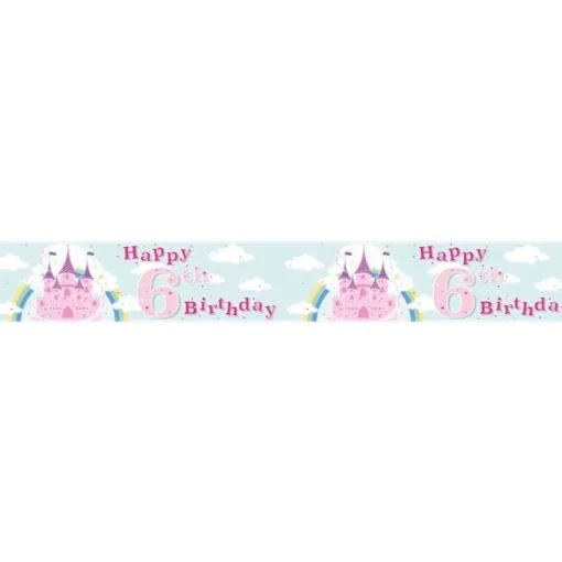 Party Delights Fairytale Castle 'Happy 6Th Birthday' Holographic Foil Banner - 2.6M< Banners