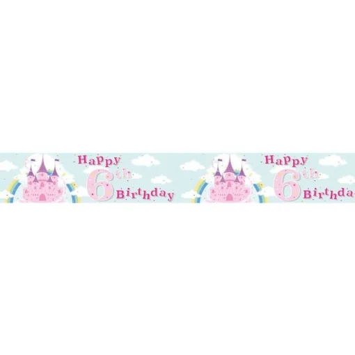 Party Delights Fairytale Castle 'Happy 6Th Birthday' Holographic Foil Banner - 2.6M< Banners
