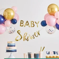 Party Delights Gender Reveal Gold Baby Shower Balloon & Bunting Kit< Bunting