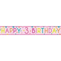 Party Delights Girls 3Rd Birthday Paper Banners - 1M (3Pk)< Banners