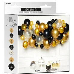 Party Delights Gold & Black Balloon Arch Garland - 66 Balloons< Arches & Clouds