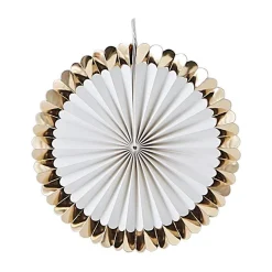 Party Delights Gold & White Paper Fan Decorations (15Pk)< Hanging Decorations