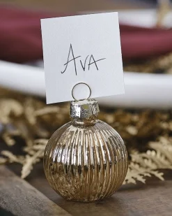 Gold Ribbed Bauble Place Card Holders (4Pk)<Party Delights