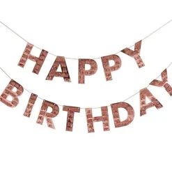 Party Delights Happy Birthday Rose Gold Fringe Bunting< Bunting