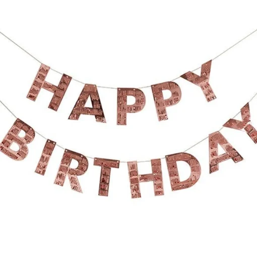 Party Delights Happy Birthday Rose Gold Fringe Bunting< Bunting