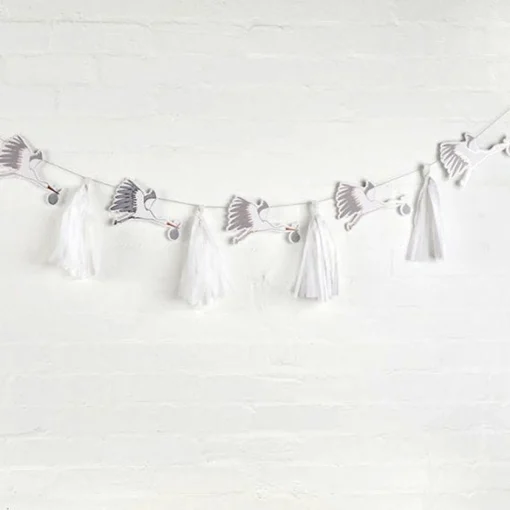 Party Delights Hello Little One Stork & Tassel Garland - 3M< Hanging Decorations