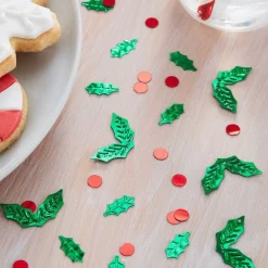 Holly Leaf & Berries Shaped Foil Confetti (13G)<Party Delights Sale