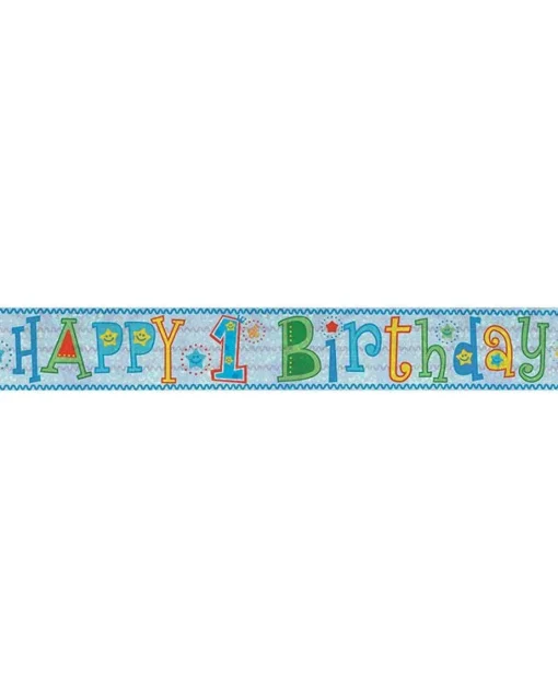 Party Delights Holographic Happy 1St Birthday Boy Foil Banner - 2.7M< Banners