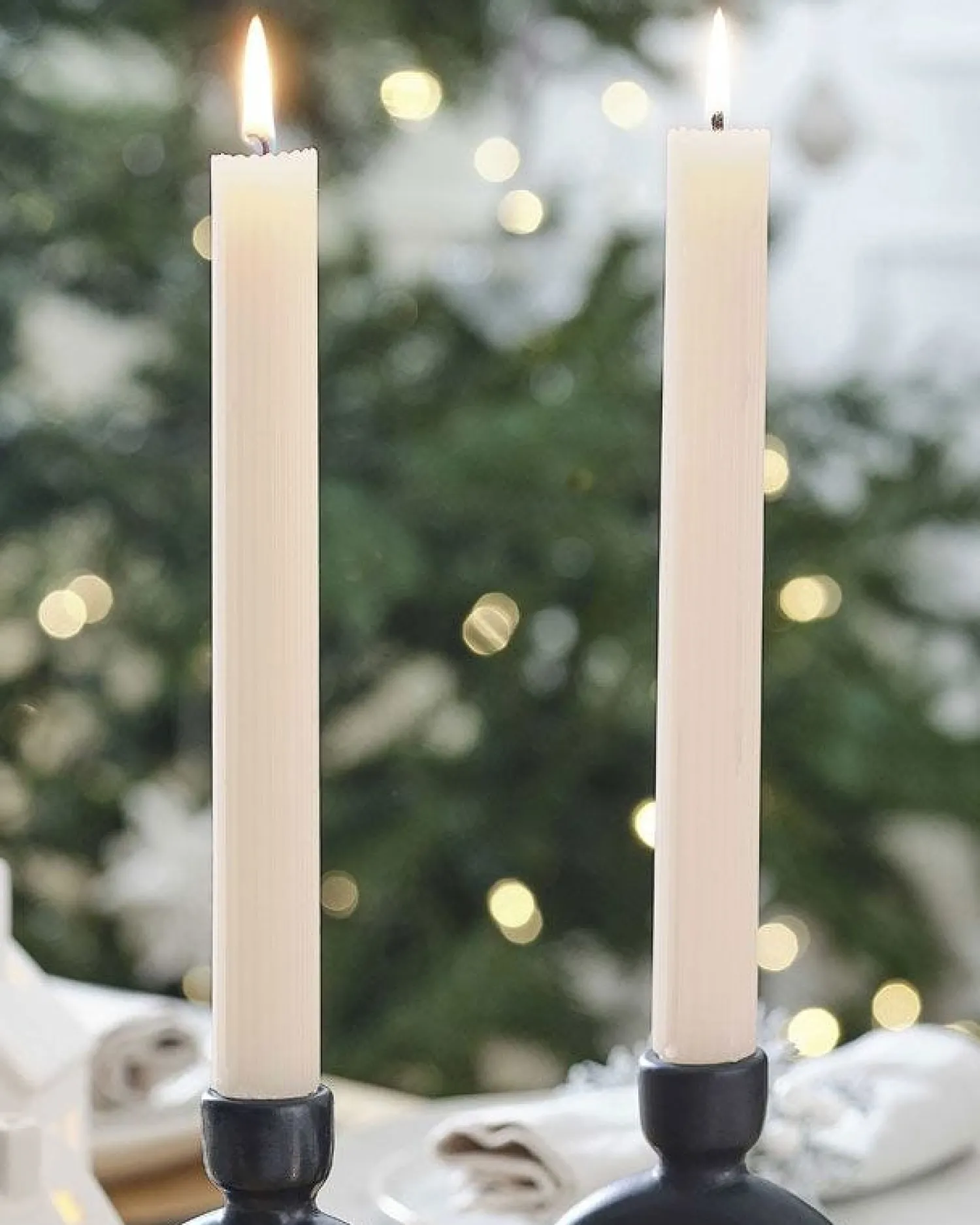 Ivory Ribbed Candles (2Pk)<Party Delights