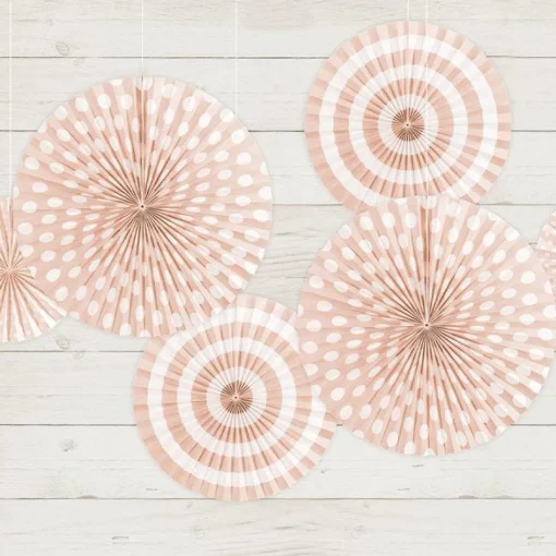 Party Delights Light Pink Patterned Paper Fans 23Cm-40Cm (3Pk)< Hanging Decorations