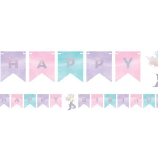 Party Delights Mermaid Shine Iridescent Happy Birthday Bunting - 1.6M< Bunting