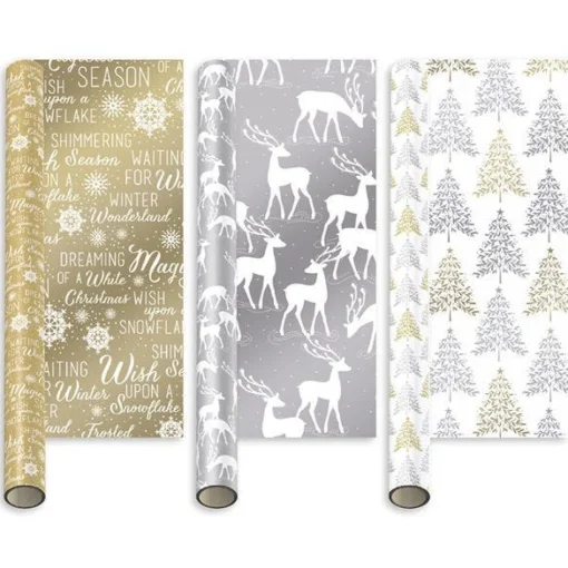 Mixed Metallic Christmas Gift Wrap - 4M<Party Delights Outlet