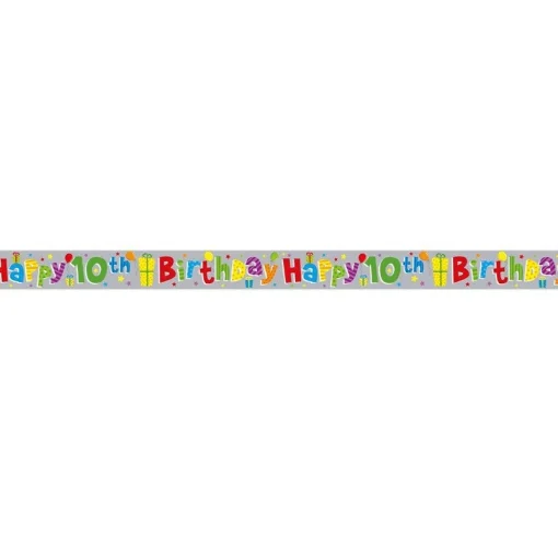 Party Delights Multi Coloured 'Happy 10Th Birthday' Holographic Foil Banner - 2.6M< Banners