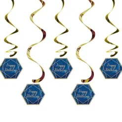 Party Delights Navy & Gold Geode 'Happy Birthday' Hanging Swirls (5Pk)< Hanging Decorations