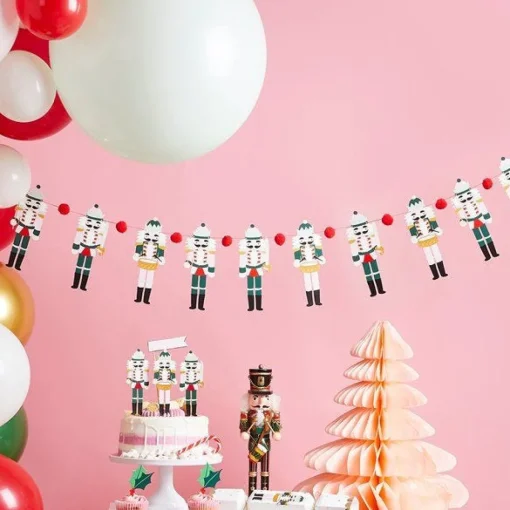 Party Delights Nutcracker Pom Pom Garland - 2M< Hanging Decorations