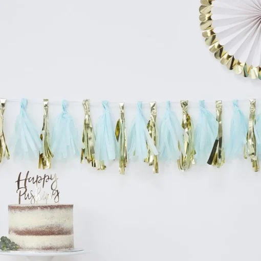 Party Delights Oh Baby Blue & Gold Tassel Garland - 2M (16Pk)< Hanging Decorations
