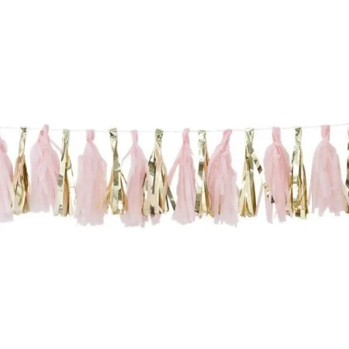 Party Delights Oh Baby Pink & Gold Tassel Garland (16Pk)< Hanging Decorations