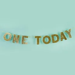 Party Delights One Today Gold Glitter Banner - 2M< Banners
