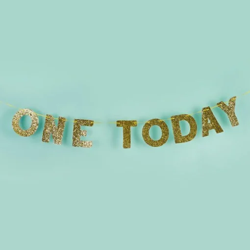 Party Delights One Today Gold Glitter Banner - 2M< Banners