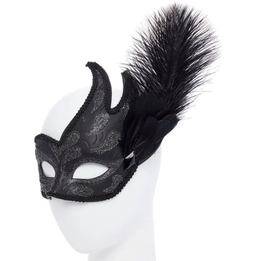 Party Delights Ornate Black Masquerade Mask With Feathers< Masks
