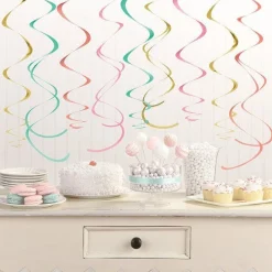 Party Delights Pastel Hanging Swirl Decorations (12Pk)< Hanging Decorations