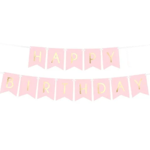 Party Delights Pastel Pink & Gold Happy Birthday Banner - 1.7M< Banners
