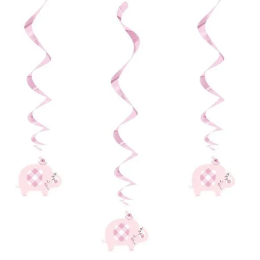 Party Delights Pink Floral Elephant Hanging Swirl Decorations - 66Cm (3Pk)< Hanging Decorations
