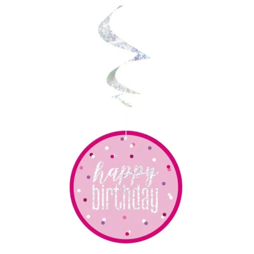Party Delights Pink 'Happy Birthday' Hanging Swirls - 80Cm< Hanging Decorations