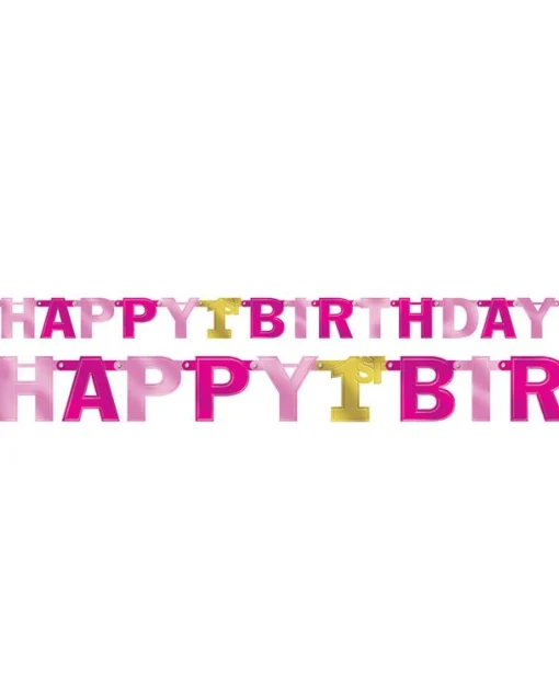 Party Delights Pink Happy 1St Birthday Paper Letter Banner - 2.1M< Banners