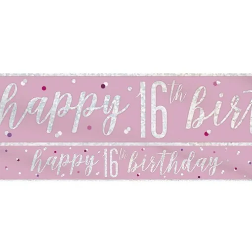 Party Delights Pink 'Happy 16Th Birthday' Foil Banner - 2.75Cm< Banners