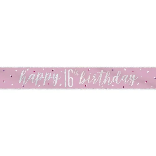 Party Delights Pink 'Happy 16Th Birthday' Foil Banner - 2.75Cm< Banners