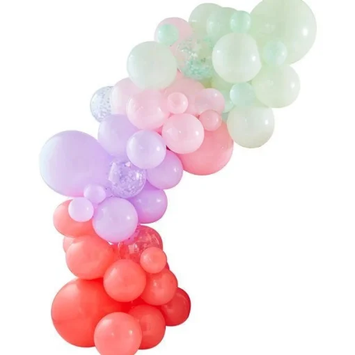 Party Delights Pink, Lilac, Pastel Green And Confetti Balloon Arch - 75 Balloons< Arches & Clouds