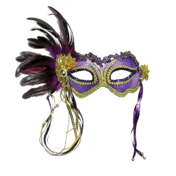 Party Delights Purple Masquerade Mask With Feathers< Masks