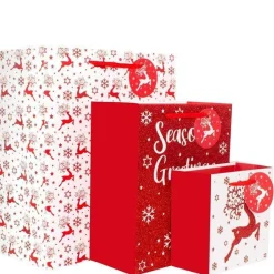 Red Glitter Reindeer Gift Bags (3Pk)<Party Delights Hot