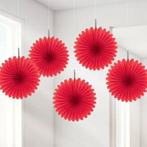 Party Delights Red Paper Fan Decorations - 15Cm (5Pk)< Hanging Decorations