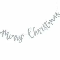 Silver Glitter Merry Christmas Wooden Banner - 1M<Party Delights Outlet
