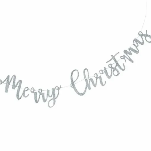 Silver Glitter Merry Christmas Wooden Banner - 1M<Party Delights Outlet