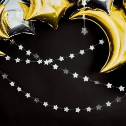 Party Delights Silver Star Garland - 3.6M< Hanging Decorations